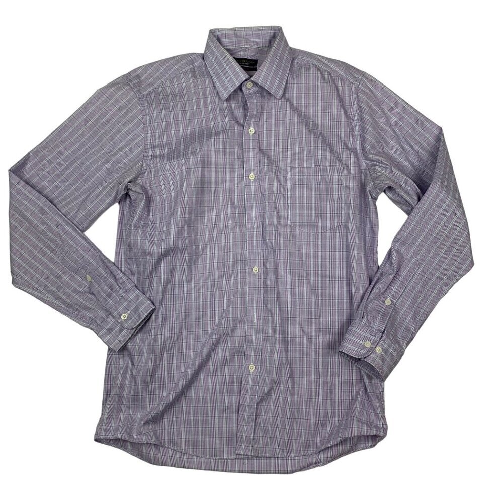 Club Room Slim Fit Men's Dress Shirt 15.5 34/35 Pinpoint Purple Plaid